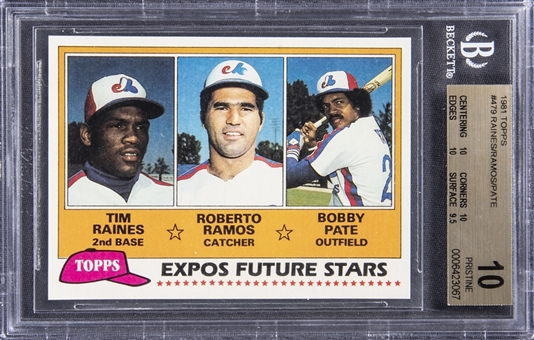 1981 Topps "Expos Future Stars" #479 Tim Raines Rookie Card - BGS PRISTINE 10 – “1-of-1”